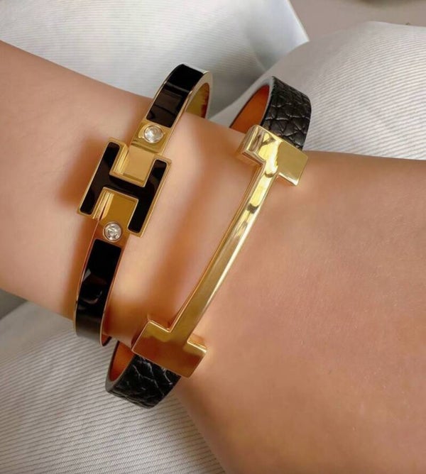Letter H Bracelets - Black/Gold