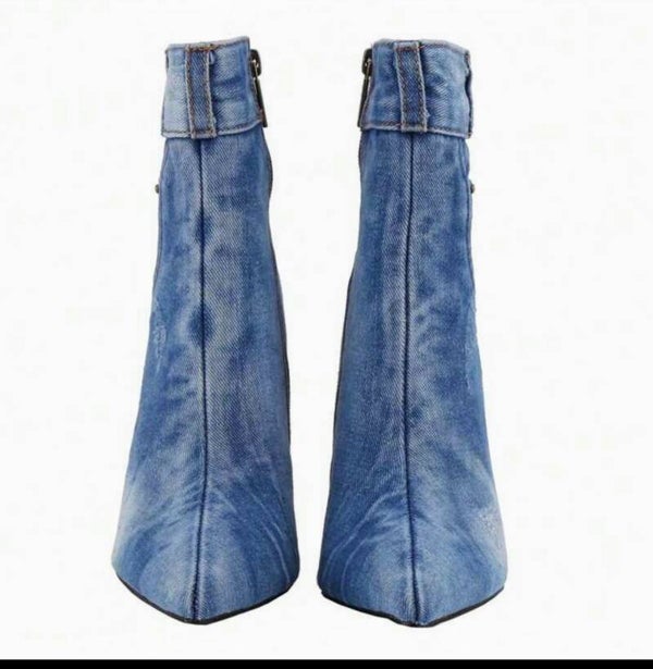 Light Denim High Heel Ankle Boots