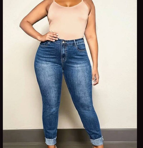Women's Curvy Jeans w/Cuffs - Navy Blue