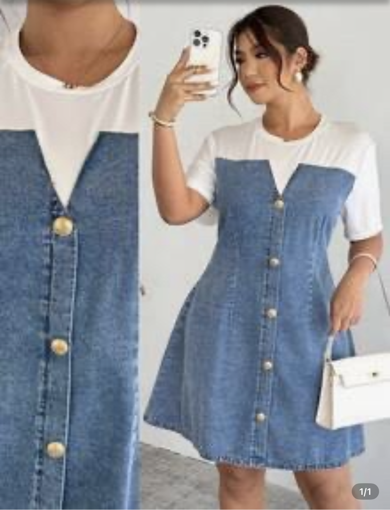 Curvy women round neck casual tee denim dress. Short sleeve