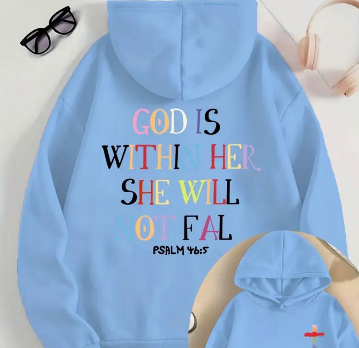 Ladies inspirational hooded sweatshirt - Sky Blue