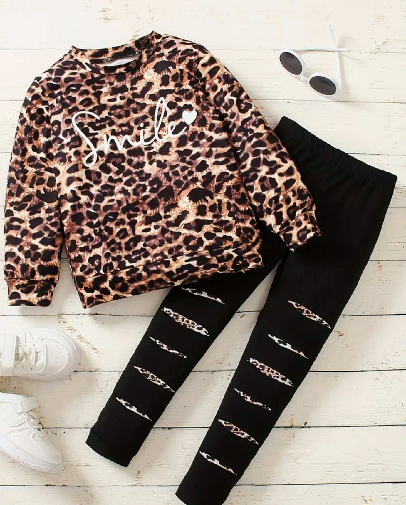 Girls Pant Set Leopard Print Top and Leggings - 2pc