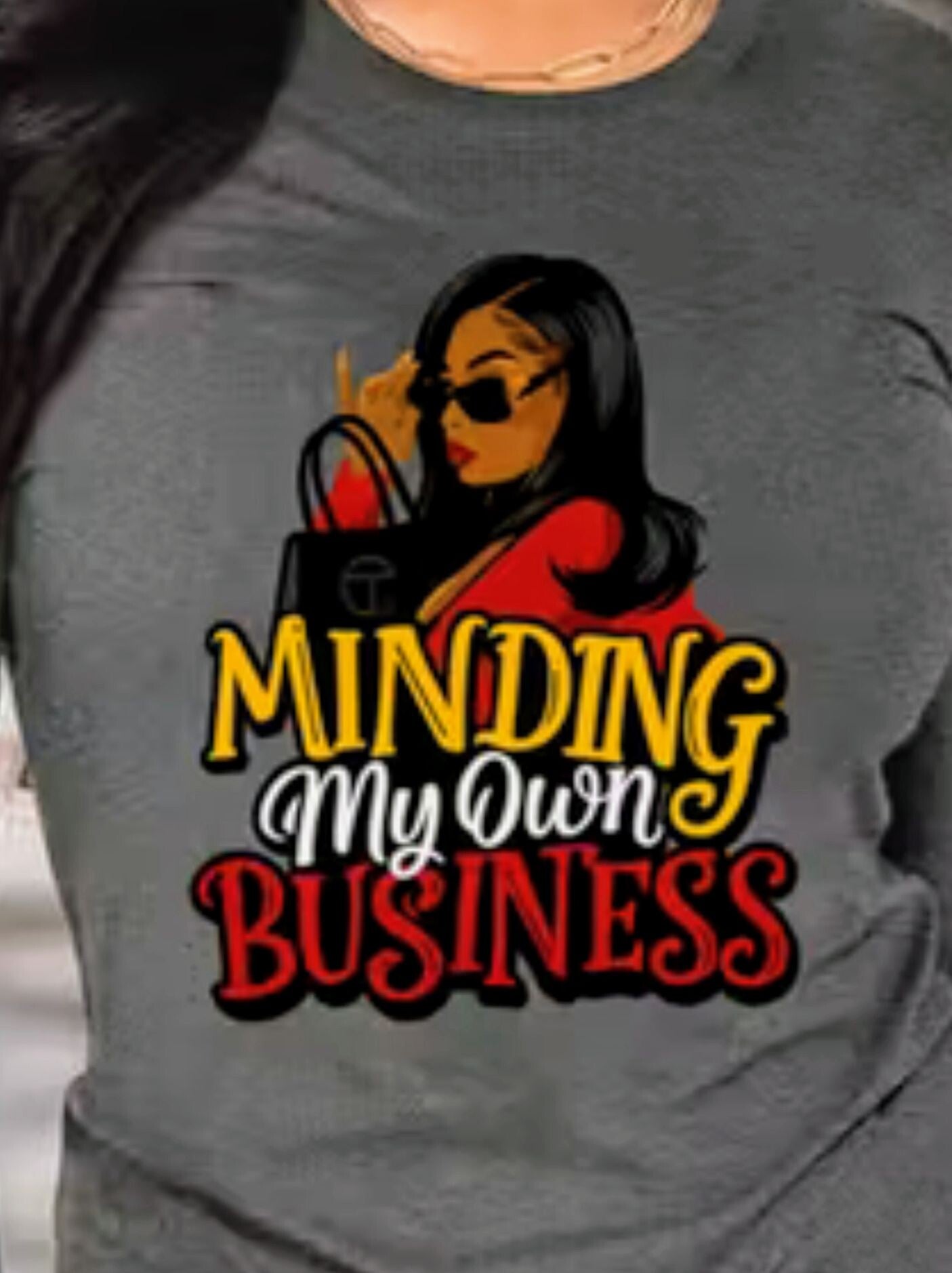 Women’s Round Neck Long Sleeve Graphic T-shirt  - Gray