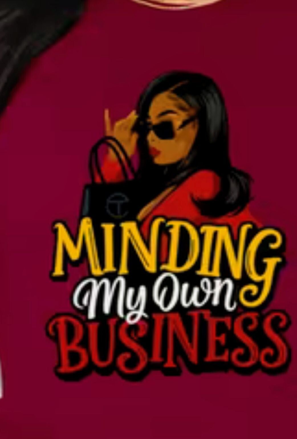 Women’s Round Neck Long Sleeve Graphic T-shirt  - Burgundy Red