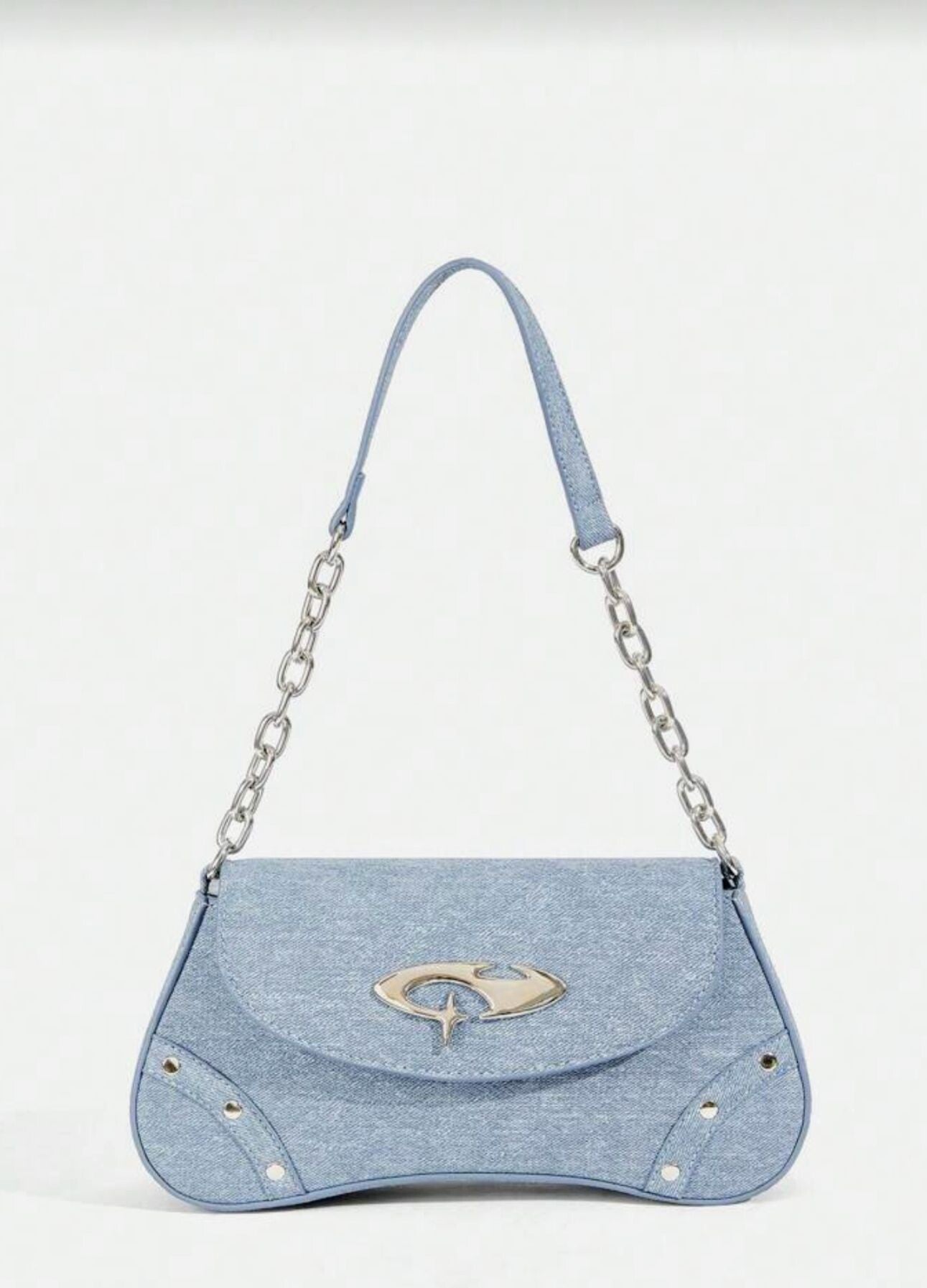 Ladies hobo fashion bag with chain strap - Blue Denim