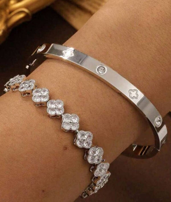 2pc Stainless steal clover bangle set