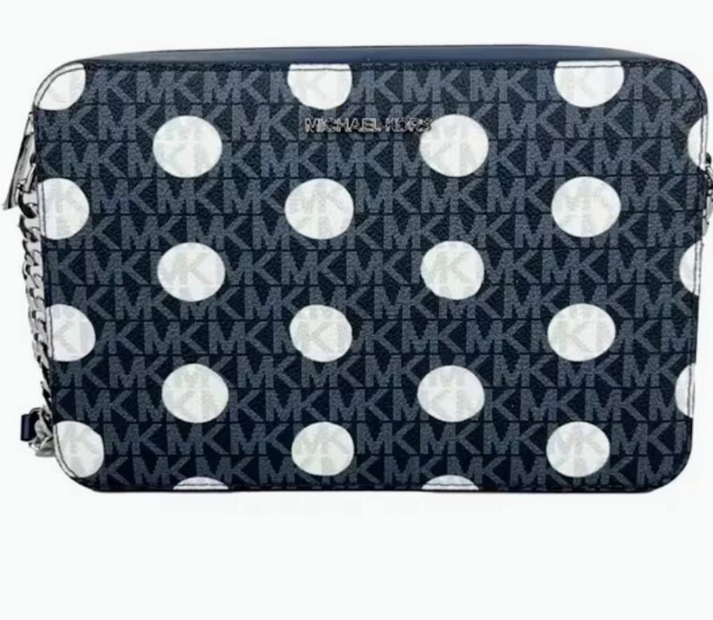 Michael Kors East West polka dot zip chain crossbody  - Navy Blue