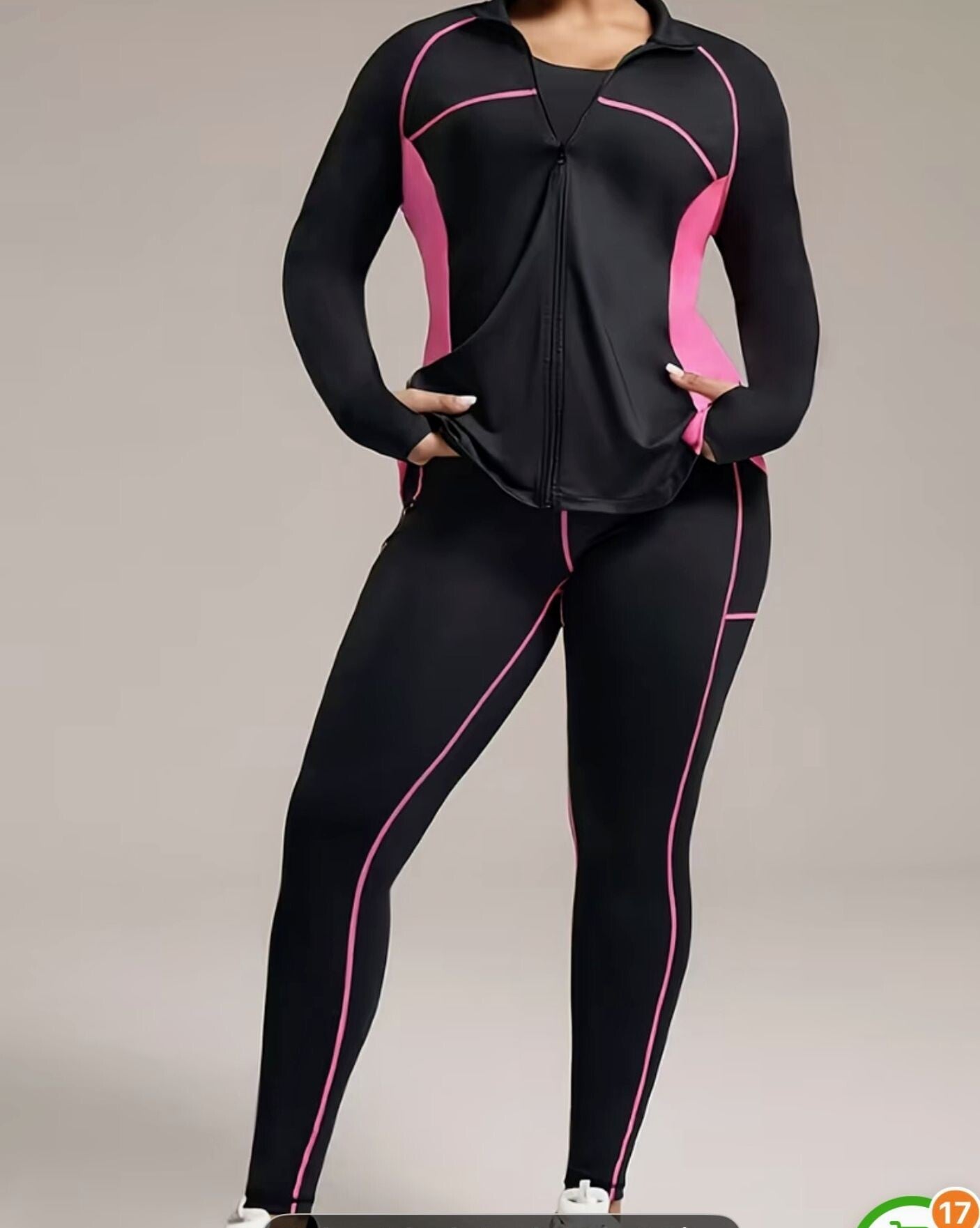 (2 pcs) Plus size athletic running set  - Black/Pink