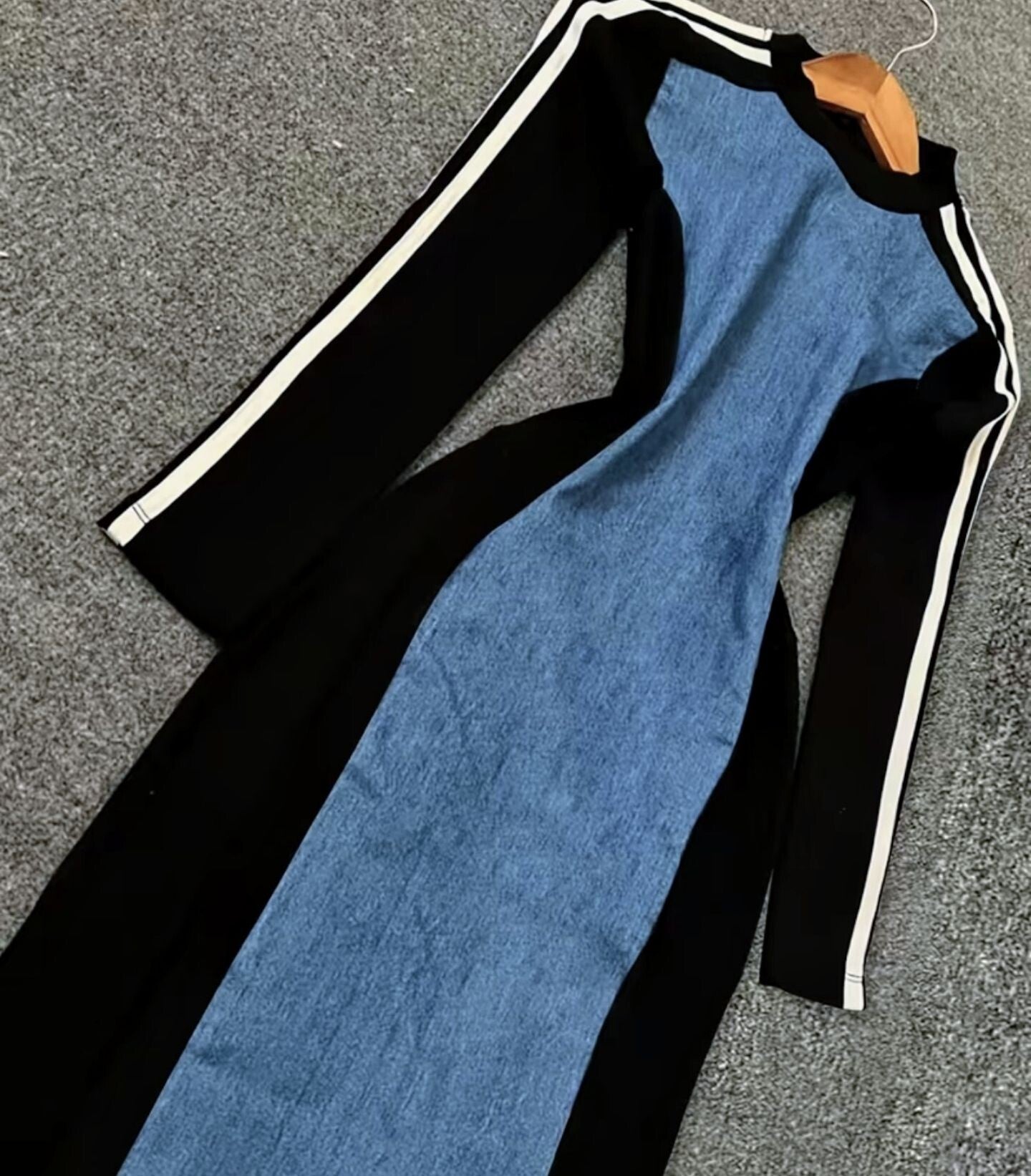 Women long sleeve dress with denim - Black