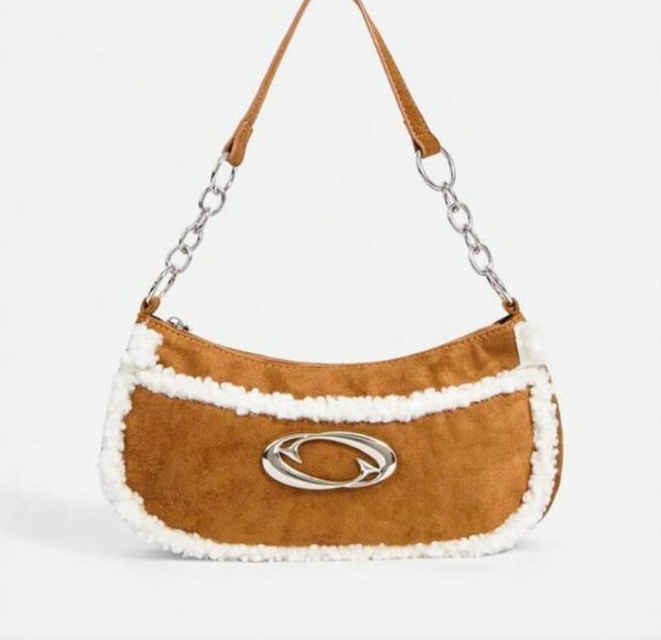 Soft Suede Small Hobo Bag w/ fur