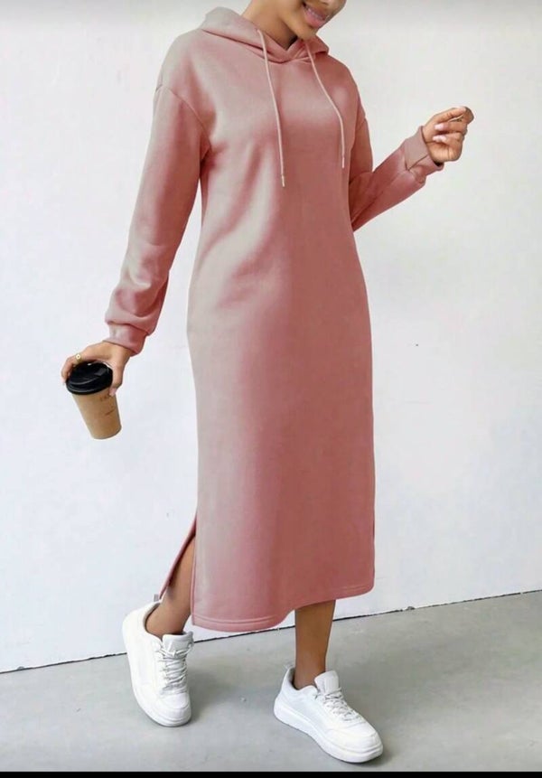 Pink Slogan Hooded Sweatshirt Dress