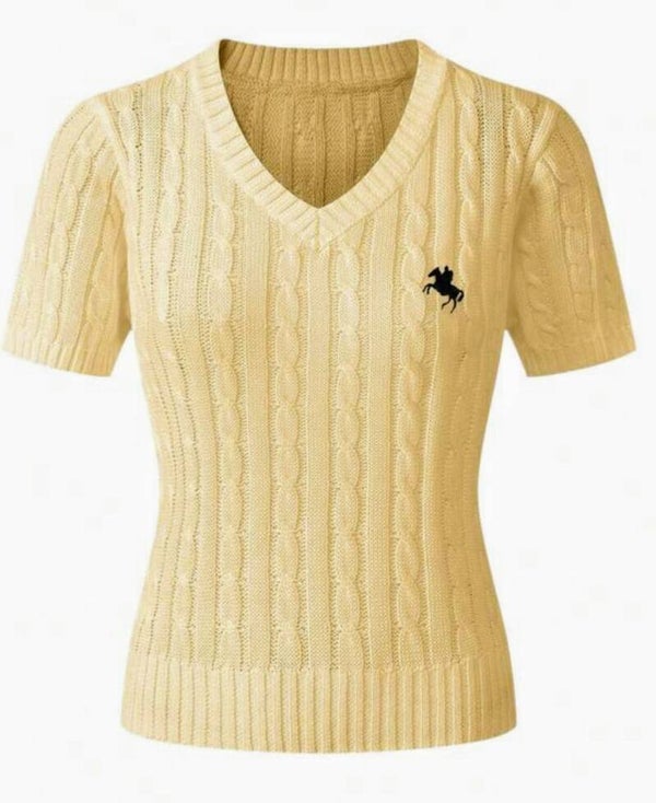 Knit short sleeve polo style sweater - Yellow