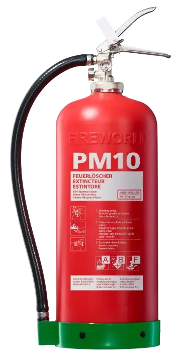 Feuerlöscher PM10-S6/FF-CH: 10 Jahre wartungsfrei, 100% Fluorfrei, 6 Liter Schaum, Löschkraft 27 A / 144 B / 25F