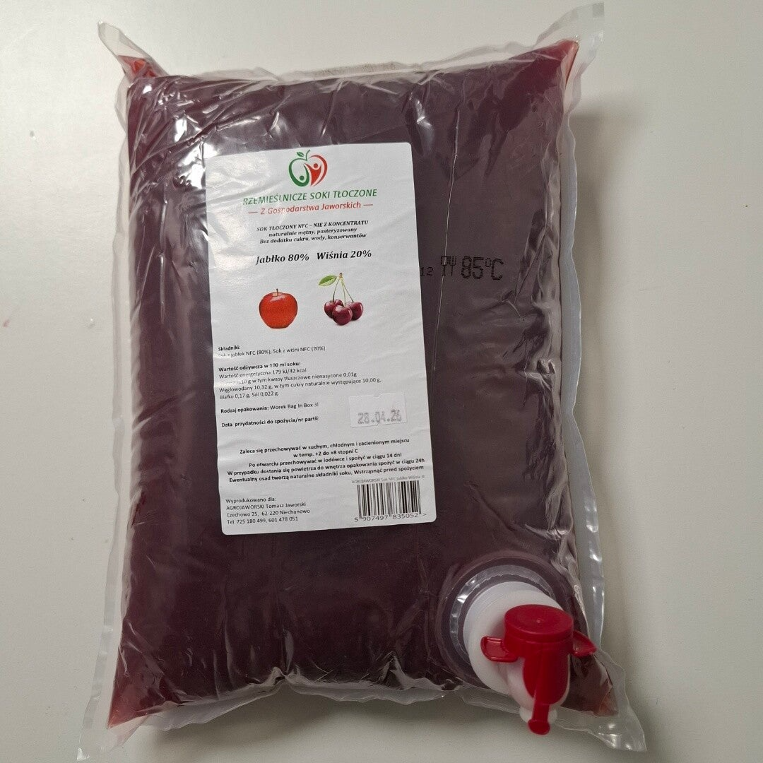 Sok tłoczony NFC Jabłko 80% + Wiśnia 20% 3l