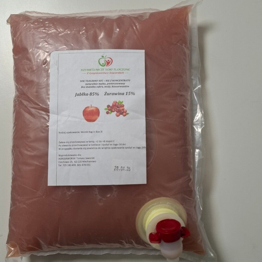 Sok tłoczony NFC Jabłko 85% + żurawiana 15% 3l