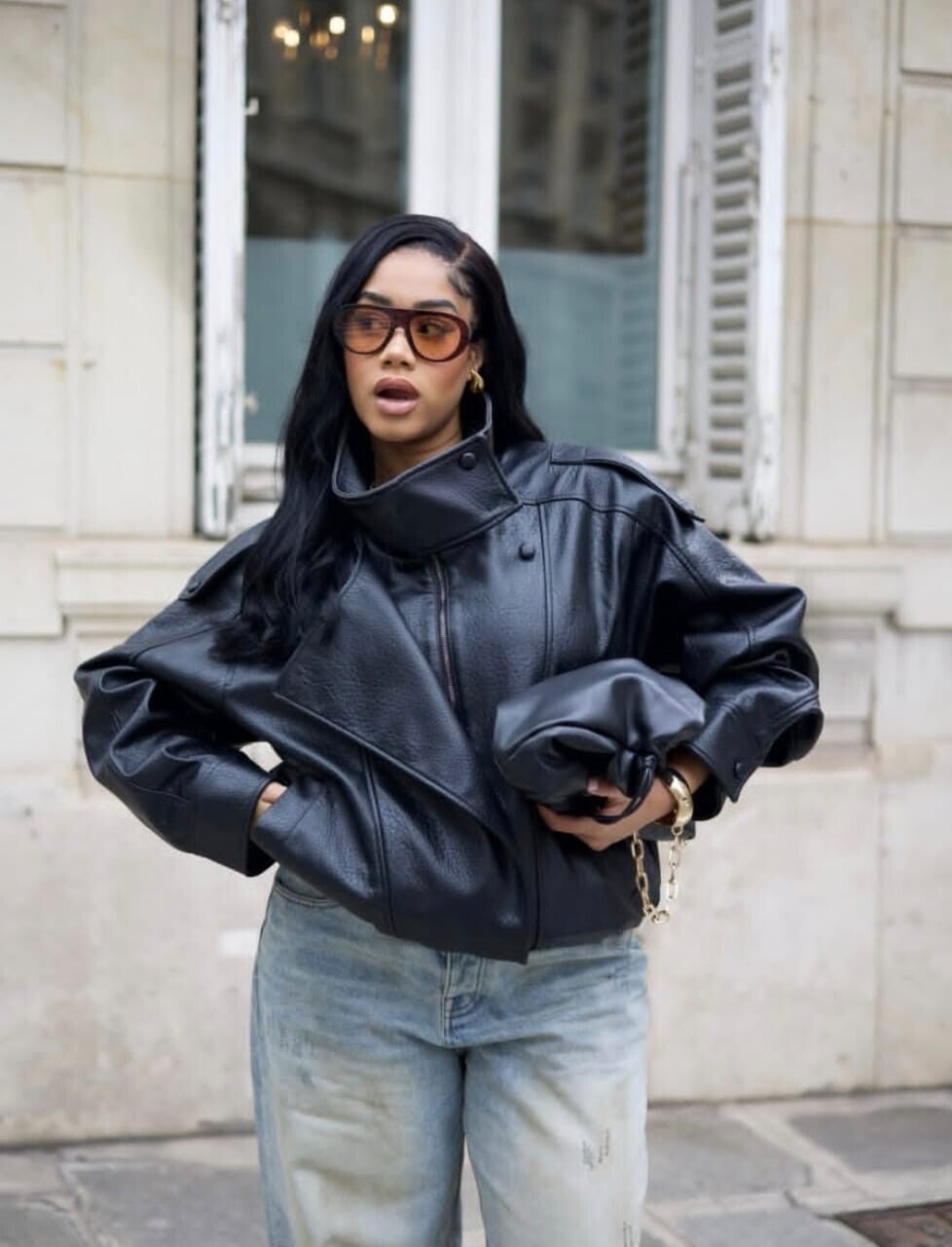 Women's Oversized Genuine Leather Biker Jacket | Custom Real Lambskin Bomber