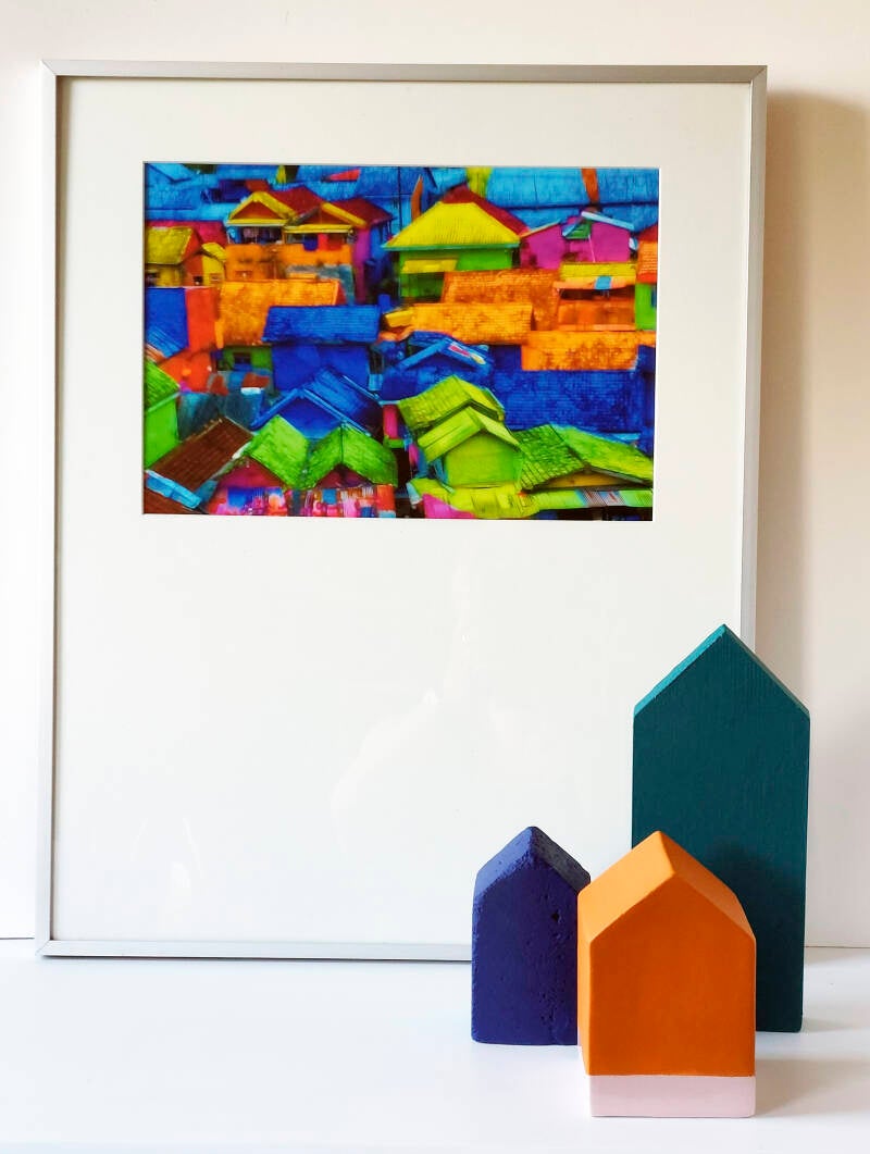 Dijkhuisje FIne Art Print met bijbehorende gerecylede huisjes