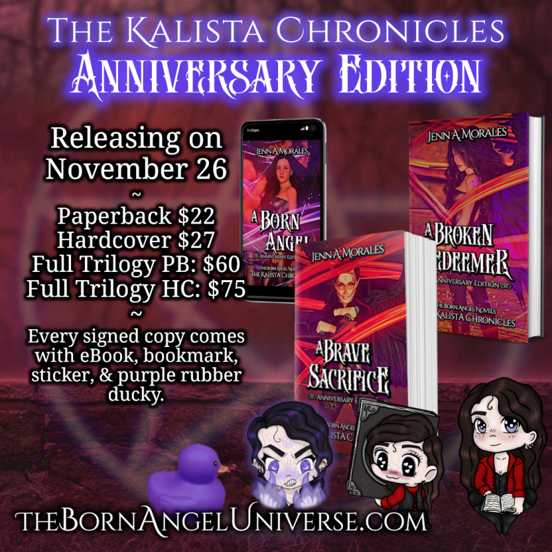 A promo image that shows the books in all formats with the merch that comes along with each one