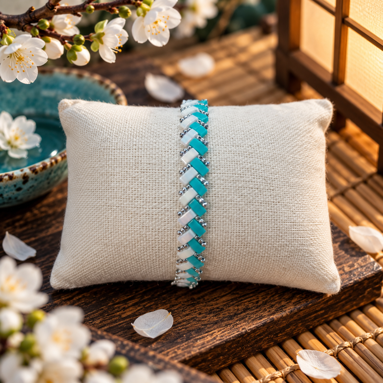 Blanc et turquoise