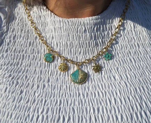 Blue shell ketting goud