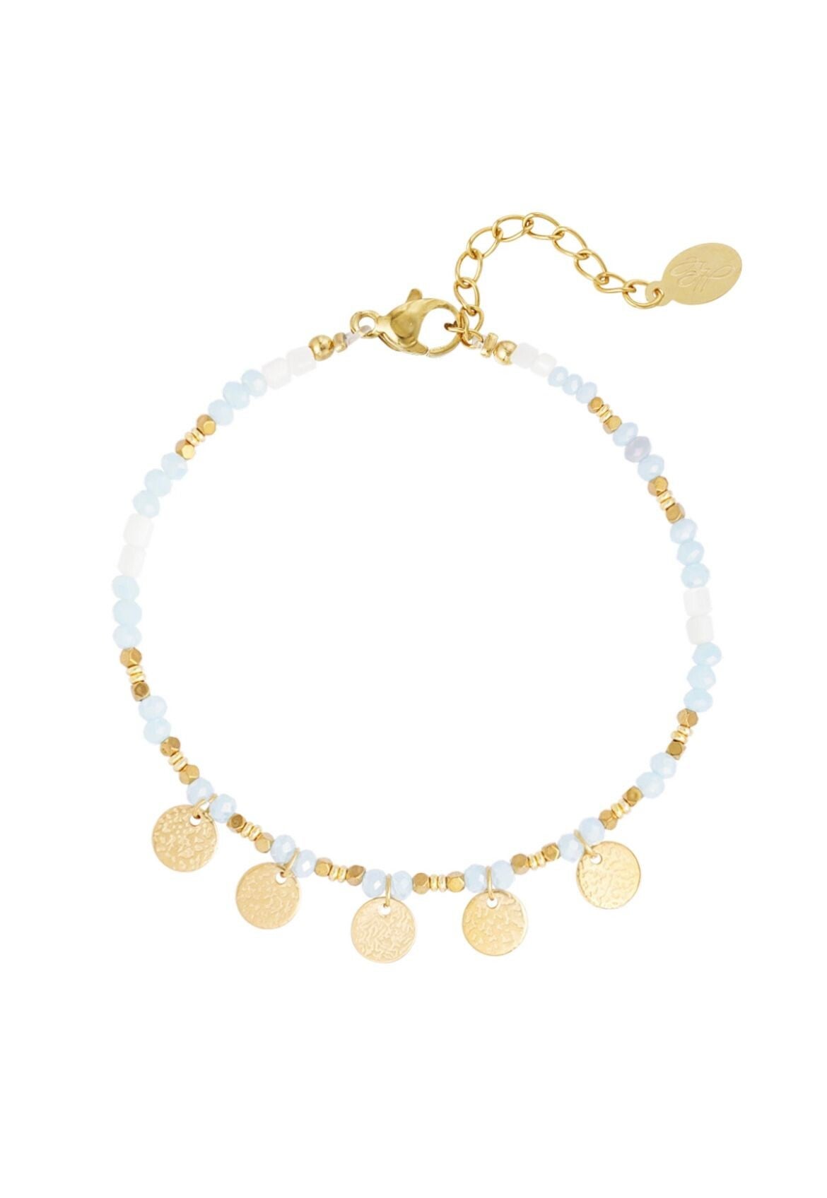 Lichtblauwe enkelband goud