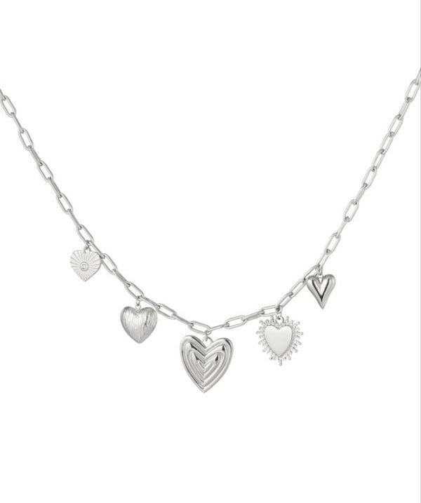 Chunky hearts ketting zilver