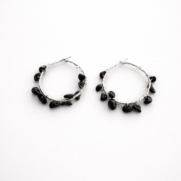 Black Tourmaline Hoop Earrings – Handmade Silver Wire Hoops