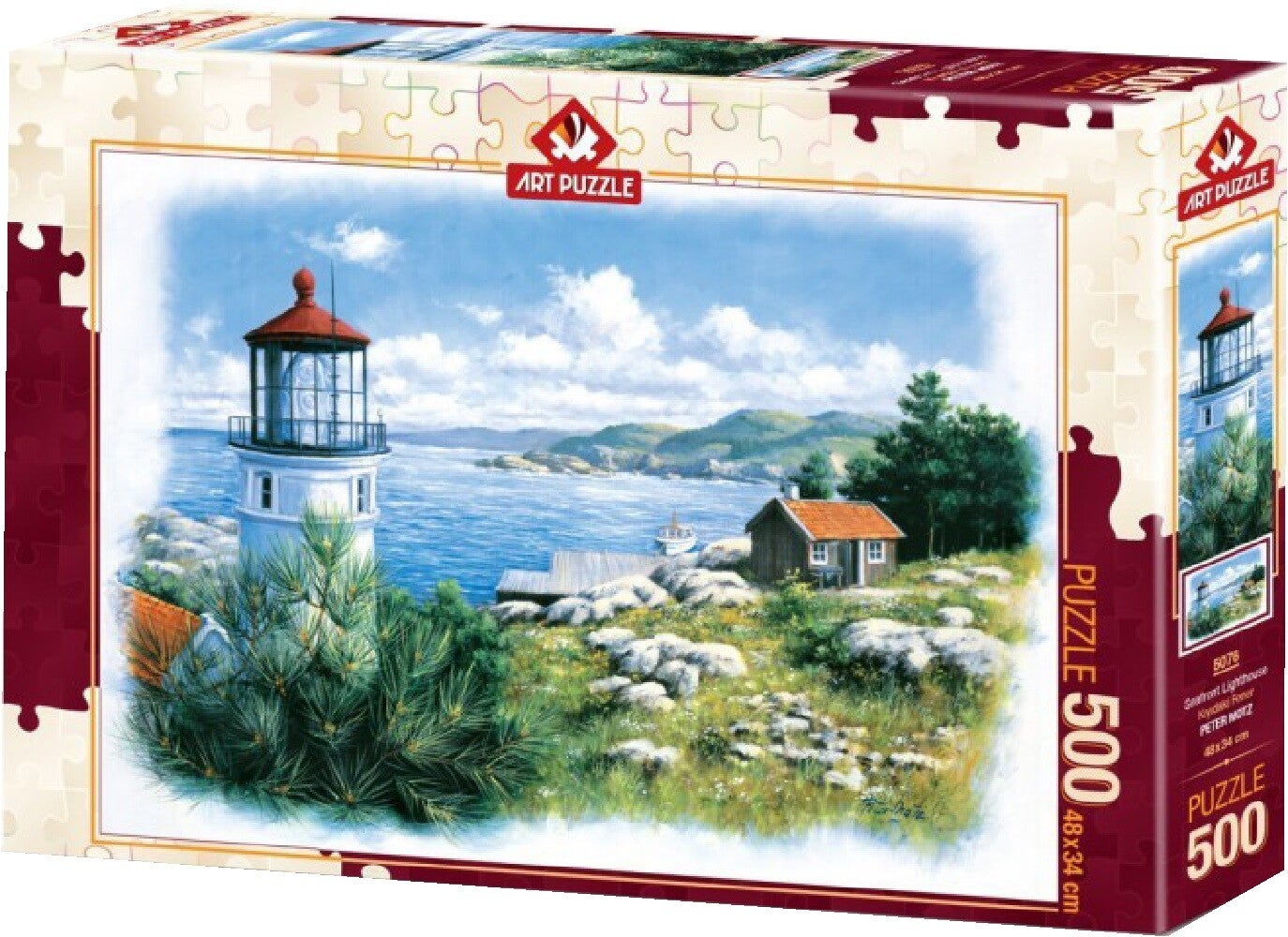 SEAFRONT lighthouse, vuurtoren aan zee, 500 stukjes, 48x34cm.