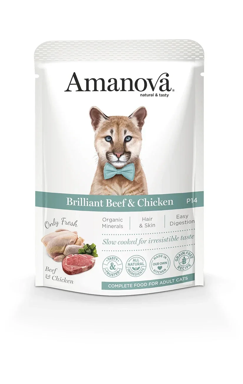AMANOVA POUCH CAT, BEEF & CHICKEN, GRAANVRIJ, 85 GRAM