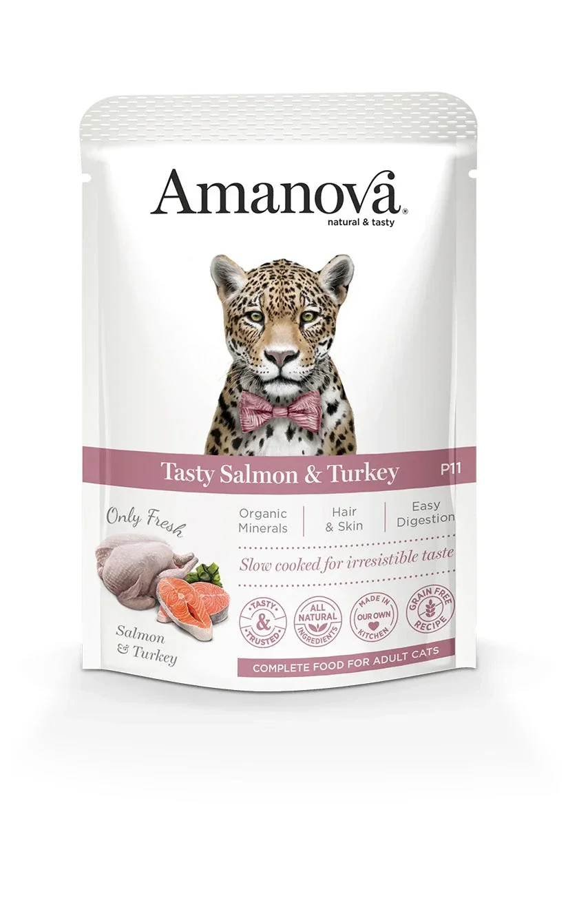 AMANOVA POUCH CAT, ZALM & KALKOEN, GRAANVRIJ, 85 GRAM
