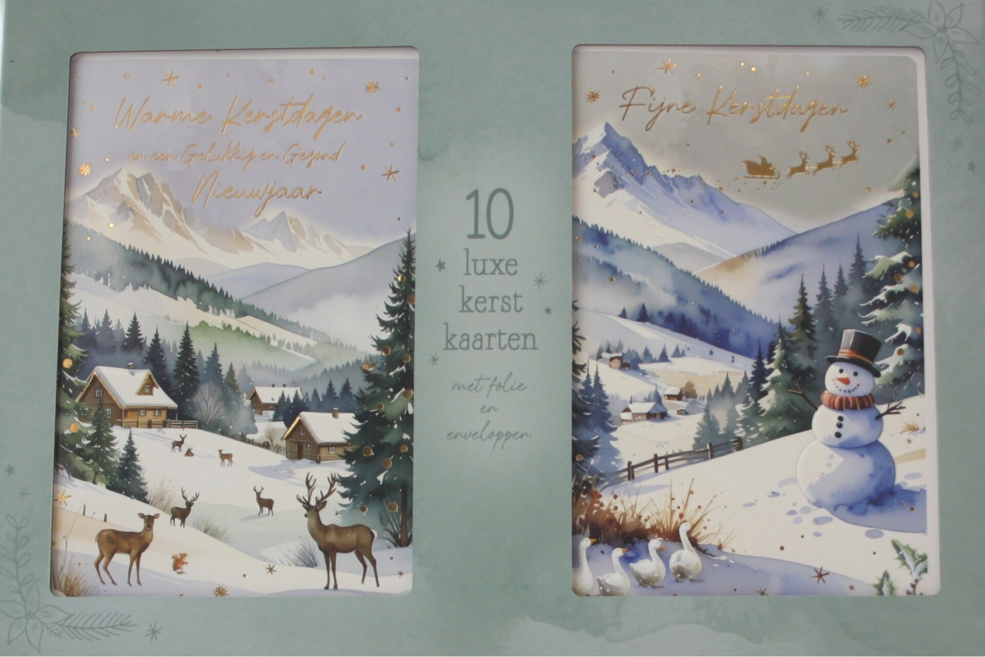 10 Luxe Kerst- en Nieuwjaarskaarten met enveloppen, 5 x 2 motieven