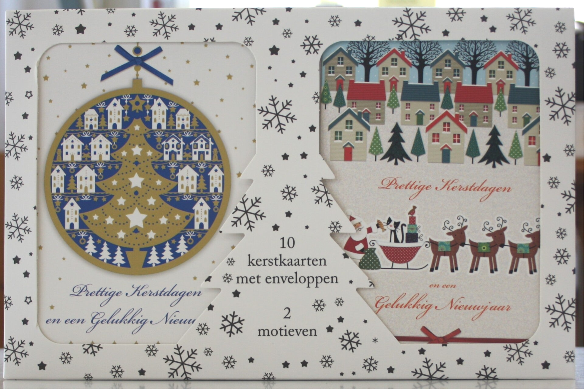 10 Kerst- en Nieuwjaarskaarten met enveloppen, 5 x 2 motieven
