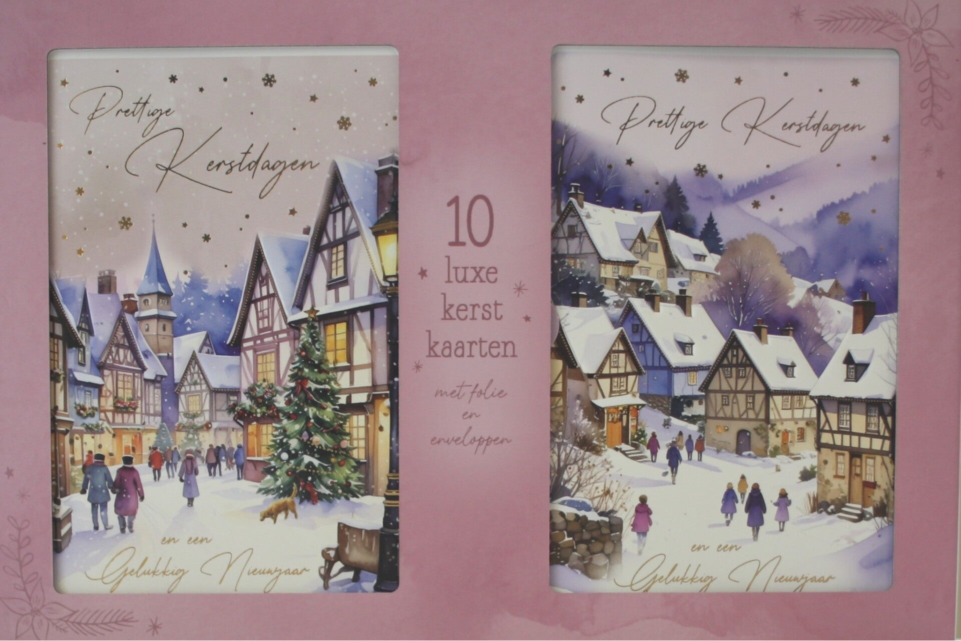 10 Luxe Kerst- en Nieuwjaarskaarten met enveloppen, 5 x 2 motieven