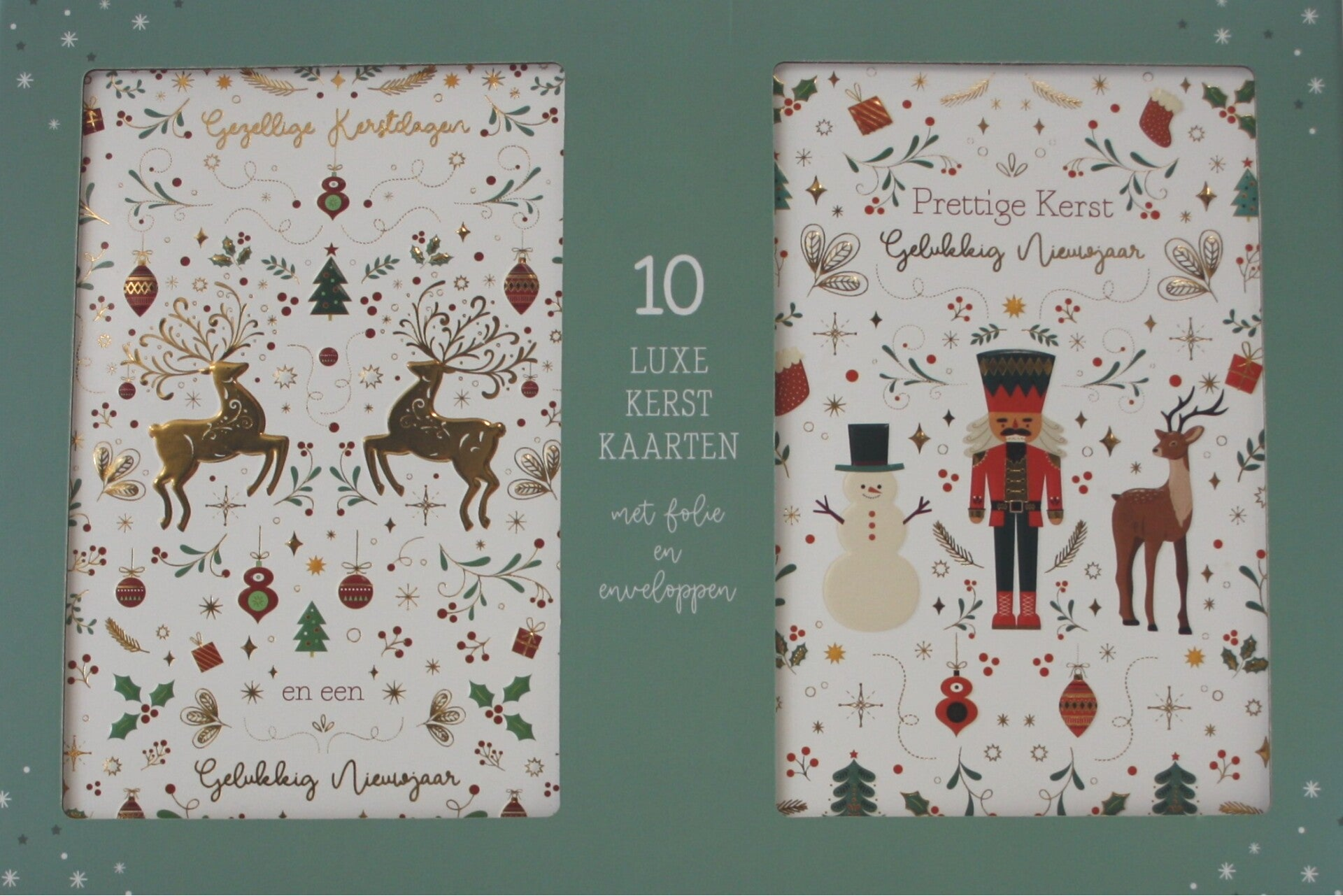 10 Luxe Kerst- en Nieuwjaarskaarten met enveloppen, 5 x 2 motieven