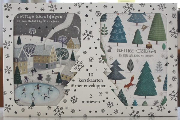 10 Kerst- en Nieuwjaarskaarten met enveloppen, 5 x 2 motieven