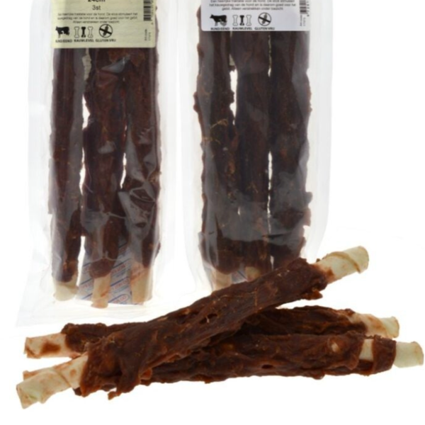 Rawhide stick met eend 24 cm, 3 stuks