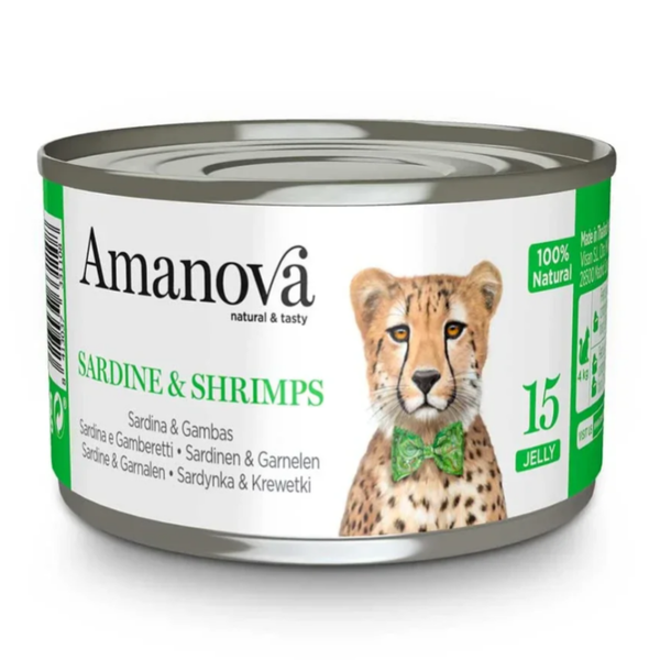 AMANOVA BLIK IN GELEI, SARDINES & SHRIMPS, 70 GRAM