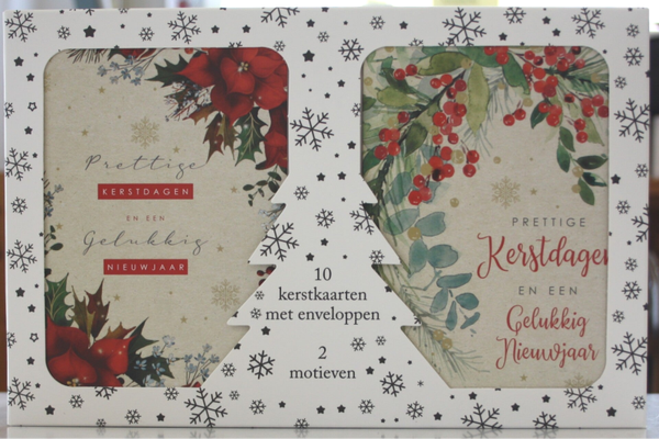 10 Kerst- en Nieuwjaarskaarten met enveloppen, 5 x 2 motieven