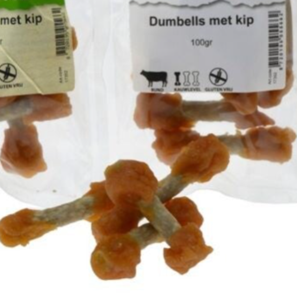 Dumbells met kip; 100 of 400 gram.