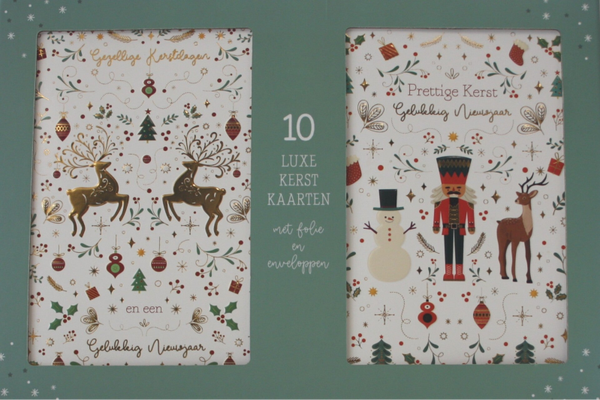 10 Luxe Kerst- en Nieuwjaarskaarten met enveloppen, 5 x 2 motieven