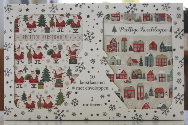 10 Kerstkaarten met enveloppen, 5 x 2 motieven