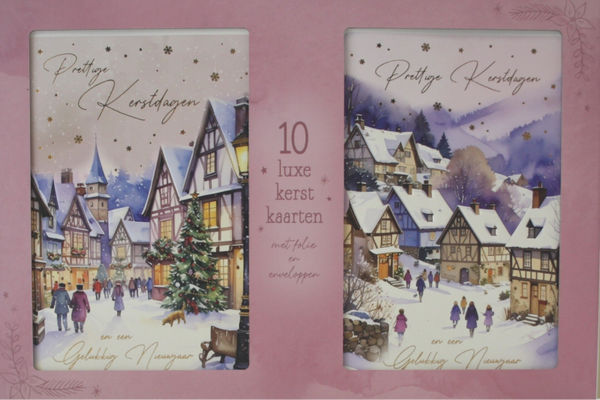 10 Luxe Kerst- en Nieuwjaarskaarten met enveloppen, 5 x 2 motieven