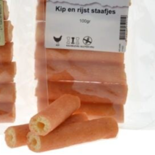 Kip en rijst staafjes,  100 gram