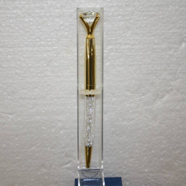 Pen met steentjes en diamantje, goud