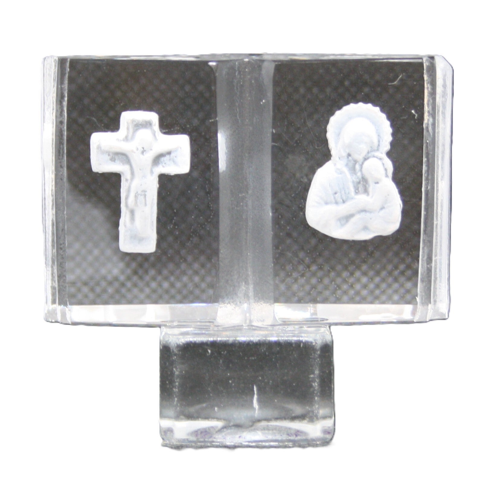 BOEK MET AFBEELDING OP VOETJE  5,5 X 6 CM, kristal
