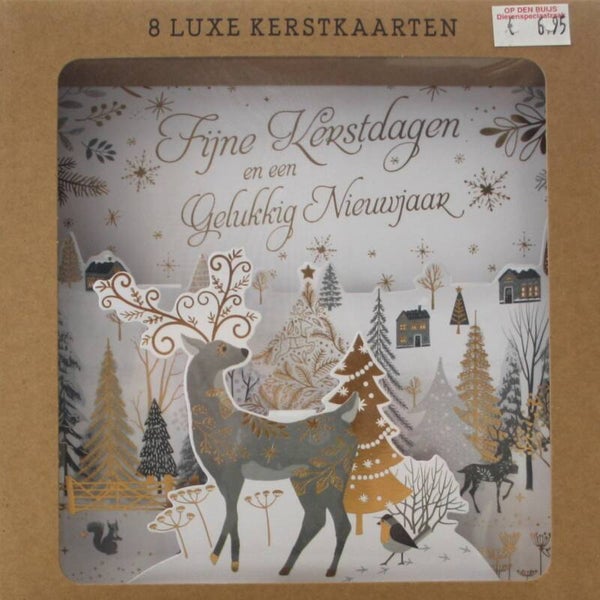 8 Luxe Pop-up Kerst- en Nieuwjaarskaarten met enveloppen, in 2 motieven