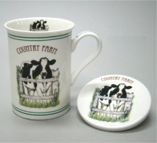 Koe, mok met onderzetter / deksel