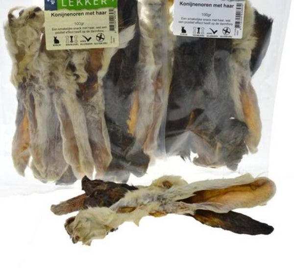 Konijnenoren met haar, 100 gram of 200 gram