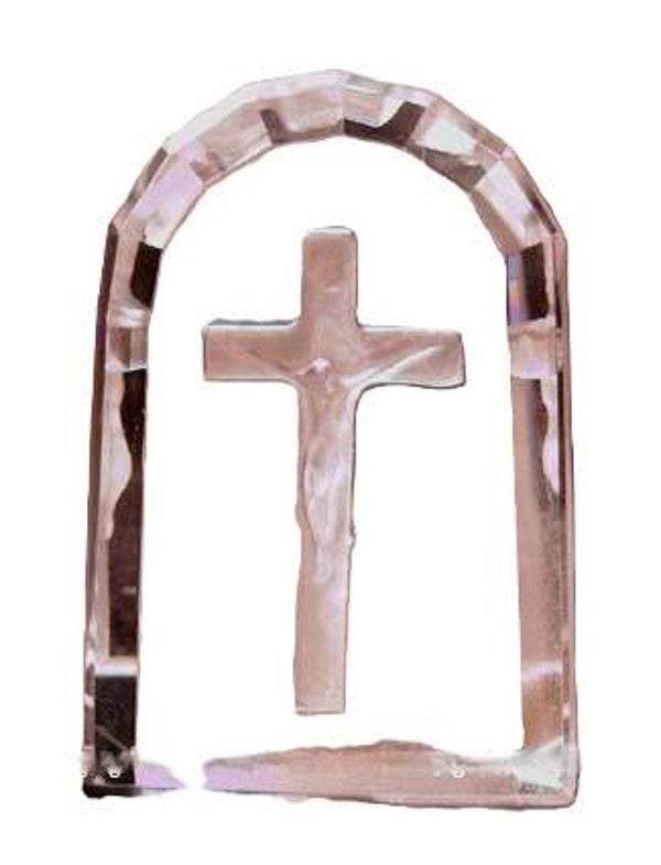 PLATEAU MET KRUIS  3 X 4,5 CM, kristal