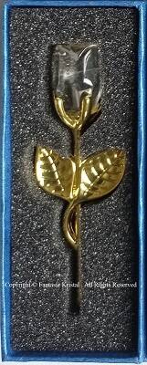 ROOS MET  METALEN GOUDKLEURIGE STEEL, KRISTAL, 4 KLEUREN BLOEM